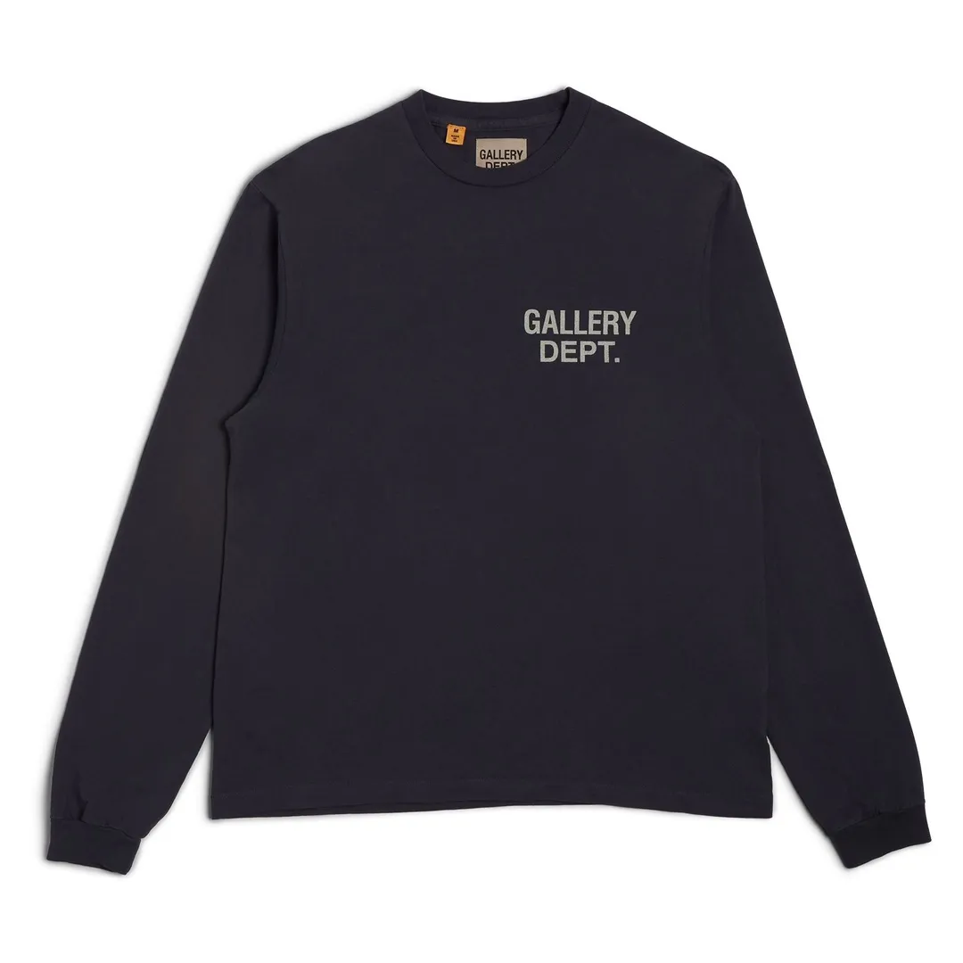GALLERY DEPT. SOUVENIR L/S TEE Black Basic English Logo Long Sleeves Washed Black S-XL Heavy Washed Vintage Cylindrical Seamless Linen Cotton Fabric